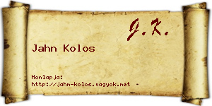 Jahn Kolos névjegykártya